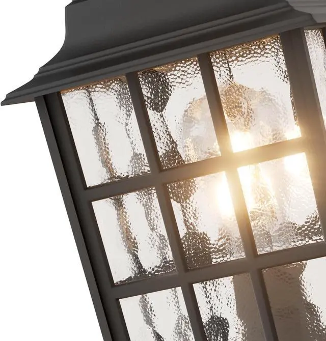 Alt view image 7 of 7 - 2-Pack Dusk to Dawn Outdoor Post Light, Exterior Lamp Post Light Fixture with Pier Mount Base, Exterior Pole Lantern Light, Black with Water Ripple Glass