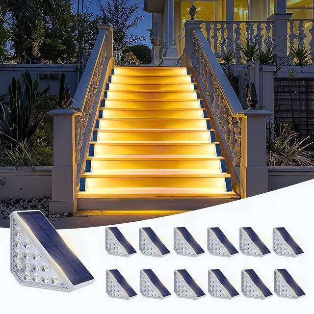 Main image of 12 Pack Solar Stair Lights, Stair Solar Lights Outdoor Waterproof IP67 with LED for Patio, Deck, and Front Porch