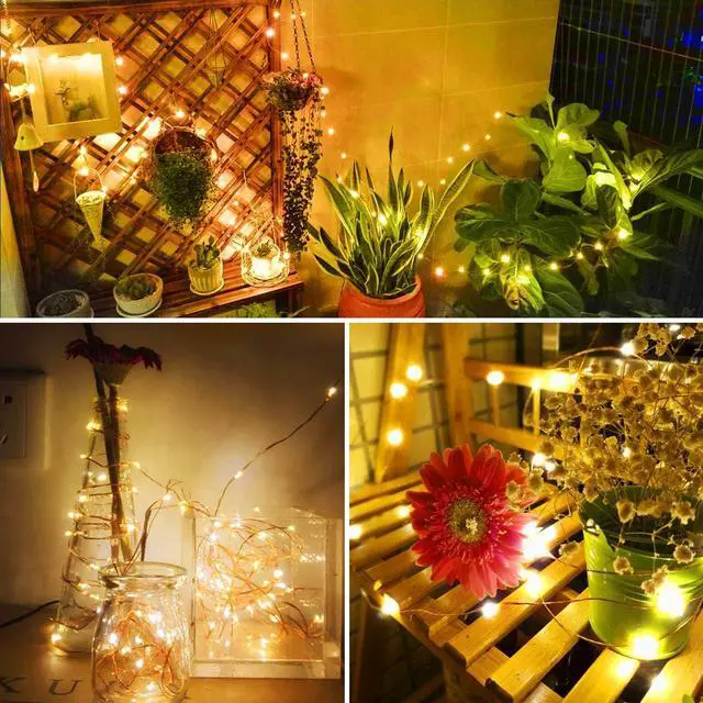 Alt view image 6 of 6 - Moobibear LED Decorative Fairy String Lights 66ft 200 LEDs Dimmable Outdoor/Indoor Starry String Lights, Warm White Copper Lights with Remote Control for Garden Room Patio Party Valentines Day Decor