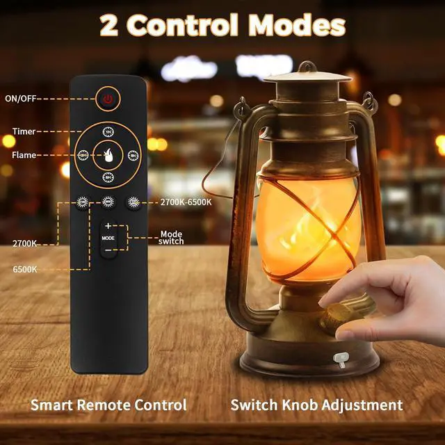 Alt view image 3 of 7 - 2 Pack Bronze Vintage 4 Modes Light LED LanternsRechargeable Dancing Flame Lanterns Decorative Outdoor&Indoor, Remote Control Waterproof Hanging Lights for Camping,Patio Garden Pathway