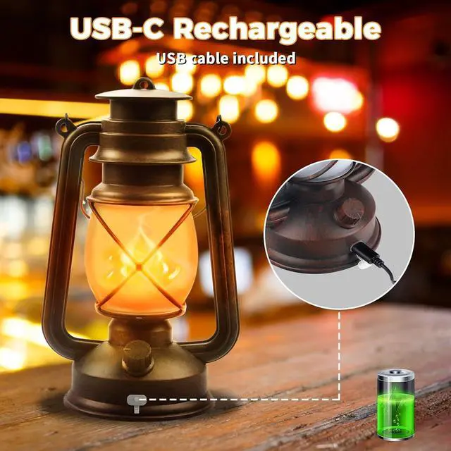 Alt view image 4 of 7 - 2 Pack Bronze Vintage 4 Modes Light LED LanternsRechargeable Dancing Flame Lanterns Decorative Outdoor&Indoor, Remote Control Waterproof Hanging Lights for Camping,Patio Garden Pathway
