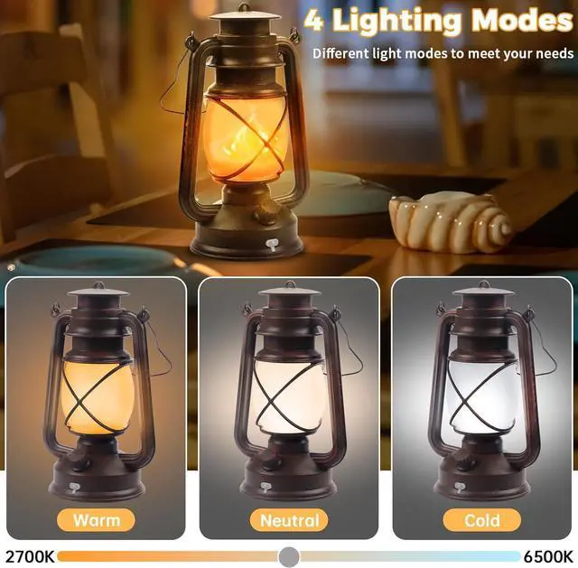 Alt view image 7 of 7 - 2 Pack Bronze Vintage 4 Modes Light LED LanternsRechargeable Dancing Flame Lanterns Decorative Outdoor&Indoor, Remote Control Waterproof Hanging Lights for Camping,Patio Garden Pathway