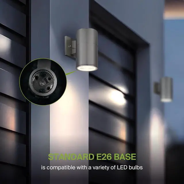 Alt view image 4 of 7 - ASD 1 Light Outdoor Wall Light Fixture | 60W E26 Socket 120V ETL Cylinder Up Down Lights | LED/CFL/Incandescent Bulb Exterior Wall Sconce | Front Door, Porch, Patio Lighting | Steel