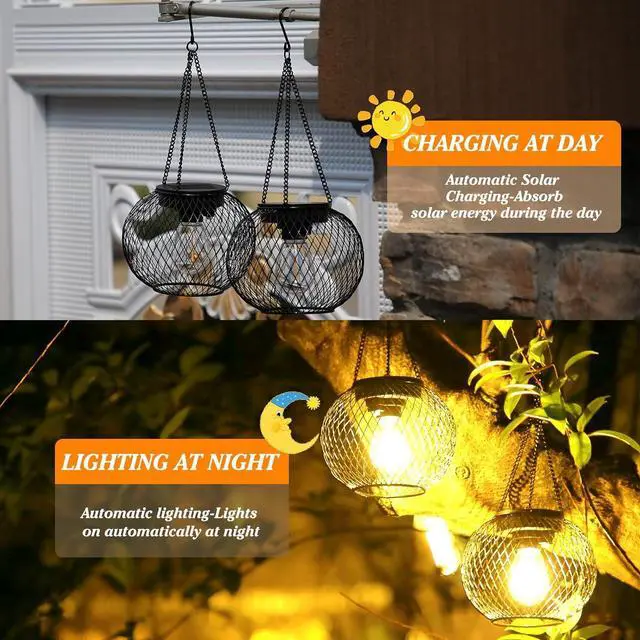 Alt view image 3 of 6 - Solar Lantern Outdoor Waterproof, KagoLing Upgraded Hanging Solar Lights Outdoor Garden Decorations Decorative Lighting Solar Powered Waterproof Tree Lantern for Garden Yard Patio Pathway, 4 Pack