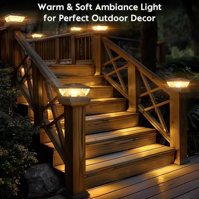 Alt view image 2 of 7 - Solar Post Cap Lights Outdoor: 6 Pack 48 LED Fence Post Solar Lights - Solar Powered 2 Lighting Modes 4x4 Post Solar Lights for Deck Porch Patio Garden Decor - Fit 3.5x3.5 5x5 Vinyl Wooden Lamp Post