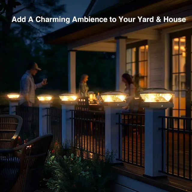 Alt view image 3 of 7 - Solar Post Cap Lights Outdoor: 6 Pack 48 LED Fence Post Solar Lights - Solar Powered 2 Lighting Modes 4x4 Post Solar Lights for Deck Porch Patio Garden Decor - Fit 3.5x3.5 5x5 Vinyl Wooden Lamp Post