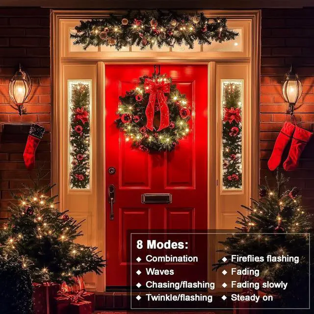 Alt view image 4 of 7 - ZAIYW Battery Operated String Lights 4 Pack 16.5Ft 50LED String Lights with Remote Control 8 Modes Timer Christmas Lights Green Wire for Outdoor Garden Party Garlands Xmas Tree Decor (Warm White)