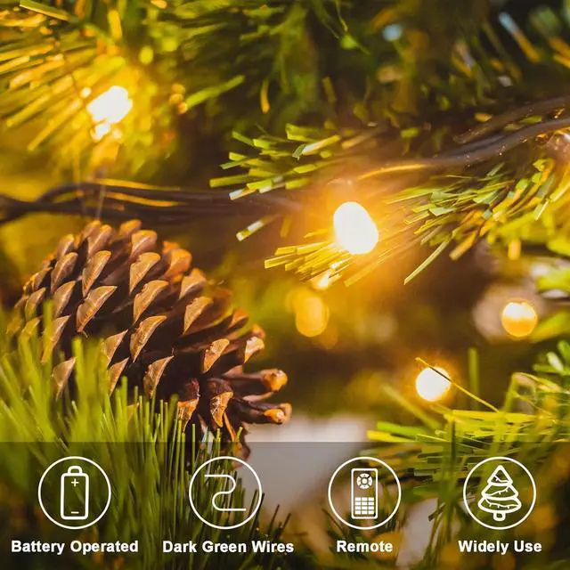 Alt view image 6 of 7 - ZAIYW Battery Operated String Lights 4 Pack 16.5Ft 50LED String Lights with Remote Control 8 Modes Timer Christmas Lights Green Wire for Outdoor Garden Party Garlands Xmas Tree Decor (Warm White)