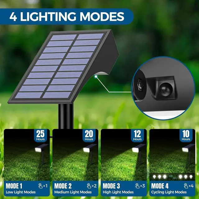 Alt view image 3 of 7 - Solar Spot Lights Outdoor Waterproof,[12 Pack/4 Modes] Landscape Lighting Spotlights, Auto On/Off LED Solar Powered Yard Garden Flood Solar Light for Outside Pathway Wall Tree Pool,Cool White