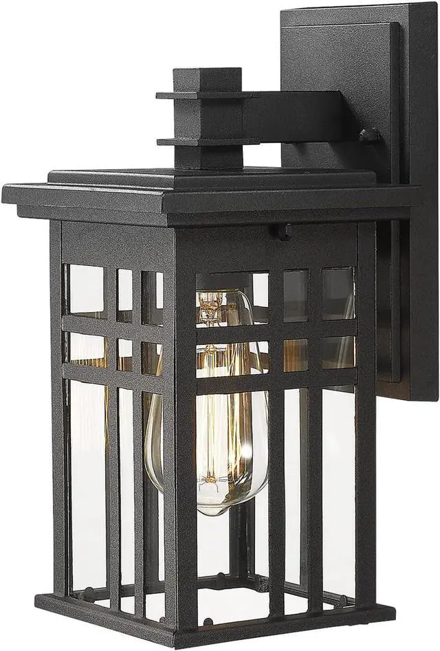 Main image of zeyu 1-Light Exterior Wall Mount Light Fixtures, Outdoor Wall Sconce Lantern in Black Finish with Clear Glass Shade, 20068B1
