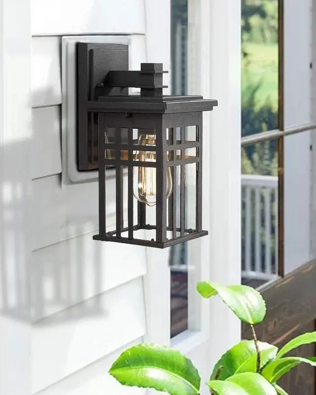 Alt view image 2 of 6 - zeyu 1-Light Exterior Wall Mount Light Fixtures, Outdoor Wall Sconce Lantern in Black Finish with Clear Glass Shade, 20068B1