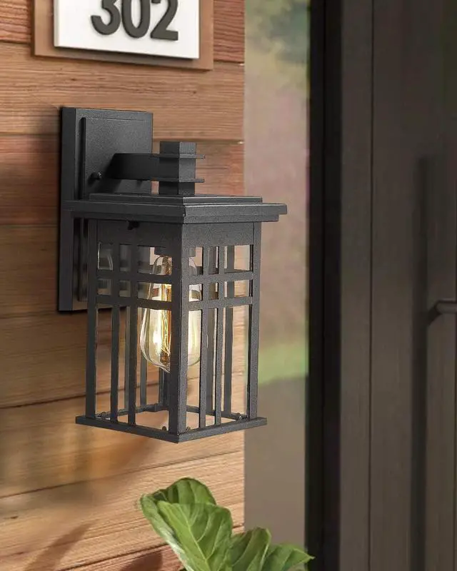Alt view image 5 of 6 - zeyu 1-Light Exterior Wall Mount Light Fixtures, Outdoor Wall Sconce Lantern in Black Finish with Clear Glass Shade, 20068B1