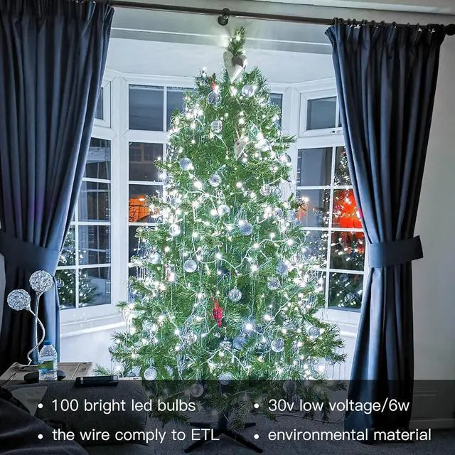 Alt view image 2 of 7 - Hopolon 100LED White Christmas String Lights, 33ft Extendable Christmas Lights Outdoor Waterproof, 8 Modes LED White String Lights Indoor for Tree Wedding Party Garden Patio Decoration