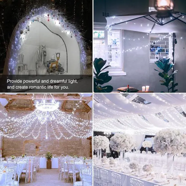 Alt view image 6 of 7 - Hopolon 100LED White Christmas String Lights, 33ft Extendable Christmas Lights Outdoor Waterproof, 8 Modes LED White String Lights Indoor for Tree Wedding Party Garden Patio Decoration