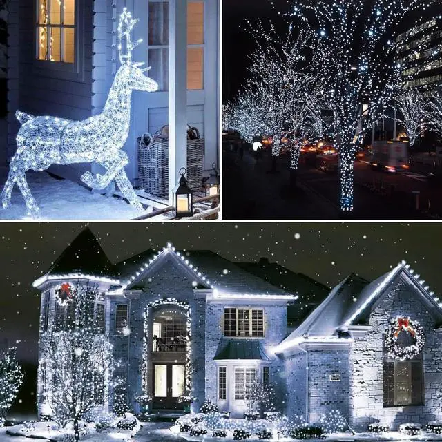 Alt view image 7 of 7 - Hopolon 100LED White Christmas String Lights, 33ft Extendable Christmas Lights Outdoor Waterproof, 8 Modes LED White String Lights Indoor for Tree Wedding Party Garden Patio Decoration