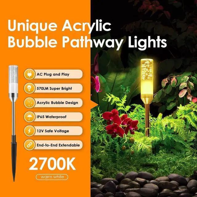 Alt view image 2 of 7 - B-right LED Pathway Lights Outdoor, 6 Pcs Path Lights 570 Lumens AC Plug 12V Low Voltage Landscape Lighting, Extendable IP65 Waterproof Outdoor Garden Light for Patio Yard Walkway, Warm White 2700K