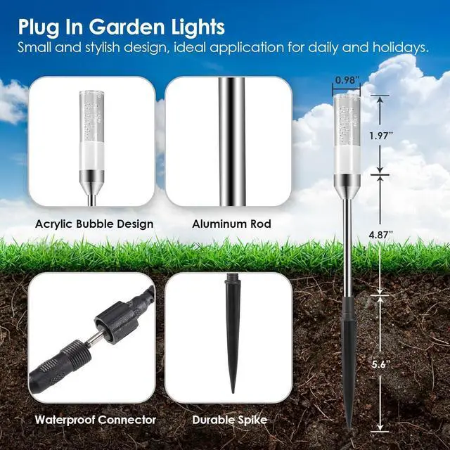 Alt view image 5 of 7 - B-right LED Pathway Lights Outdoor, 6 Pcs Path Lights 570 Lumens AC Plug 12V Low Voltage Landscape Lighting, Extendable IP65 Waterproof Outdoor Garden Light for Patio Yard Walkway, Warm White 2700K