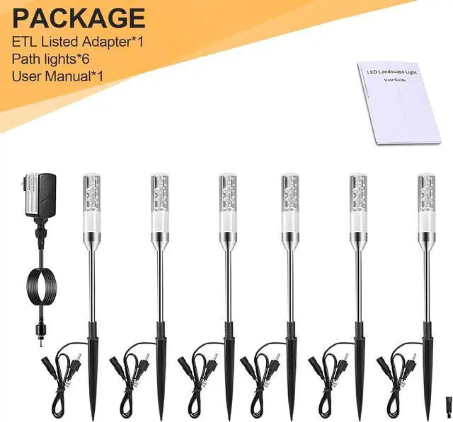 Alt view image 7 of 7 - B-right LED Pathway Lights Outdoor, 6 Pcs Path Lights 570 Lumens AC Plug 12V Low Voltage Landscape Lighting, Extendable IP65 Waterproof Outdoor Garden Light for Patio Yard Walkway, Warm White 2700K