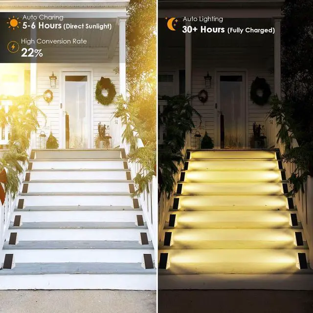 Alt view image 2 of 6 - Solar Step Lights Outdoor Waterproof IP67, 12 Pack Solar Powered Stair Light with 3 LEDs, Triangle Solar Deck Light for Outside Garden Patio Yard Porch Front Door, Warm White