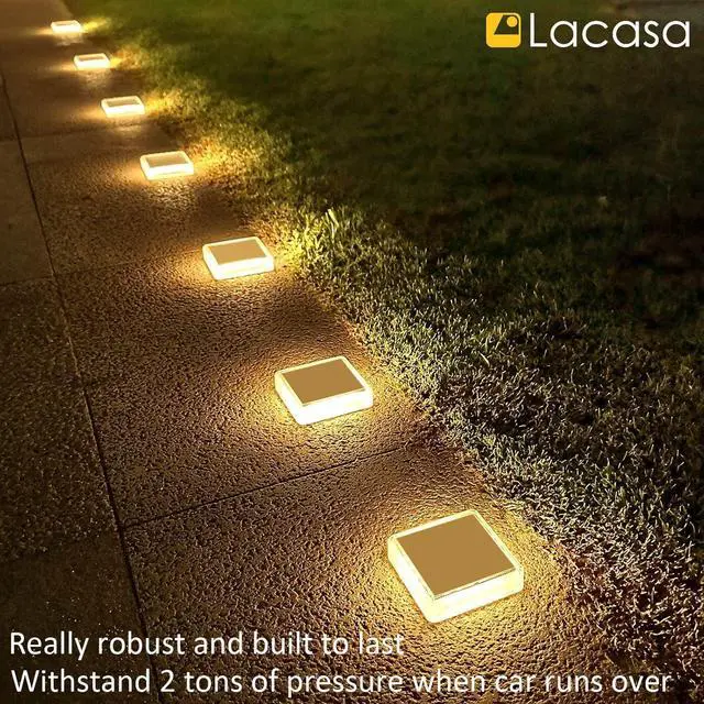 Alt view image 2 of 7 - Lacasa Solar Deck Lights, 4 Pack 30LM LED Dock Lights Warm White 2700K, Outdoor Solar Powered Step Lights Light up All Night IP68 Waterproof Auto ON/Off for Garden Stairs Driveway Pathway Lighting