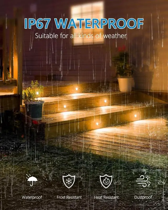 Alt view image 3 of 6 - HIBOITEC Recessed LED Deck Light Kits(10 Pack), 12V Low Voltage Landscape Lighting IP67 Waterproof Outdoor Step Stair Lights Warm White Deck Lighting for Garden Yard Steps Stair Patio Floor Decoration