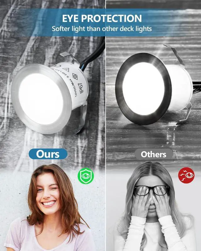 Alt view image 5 of 6 - HIBOITEC Recessed LED Deck Light Kits(10 Pack), 12V Low Voltage Landscape Lighting IP67 Waterproof Outdoor Step Stair Lights Warm White Deck Lighting for Garden Yard Steps Stair Patio Floor Decoration