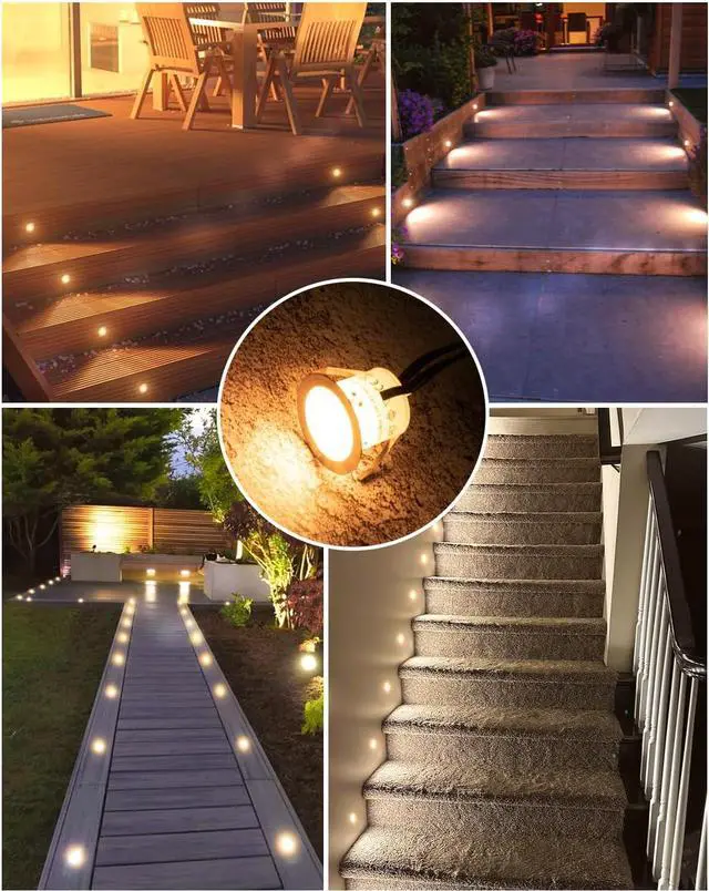 Alt view image 6 of 6 - HIBOITEC Recessed LED Deck Light Kits(10 Pack), 12V Low Voltage Landscape Lighting IP67 Waterproof Outdoor Step Stair Lights Warm White Deck Lighting for Garden Yard Steps Stair Patio Floor Decoration
