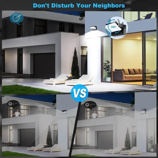 Alt view image 3 of 6 - ledmo Outdoor LED Flood Lights - 60W Black 360 Adjustable Head Exterior Lighting Fixture 5000K Waterproof Wall Mount Yard Lights Switch Control Wall Lights for House,Patio,Barn,Shop,Garage 6 Pack