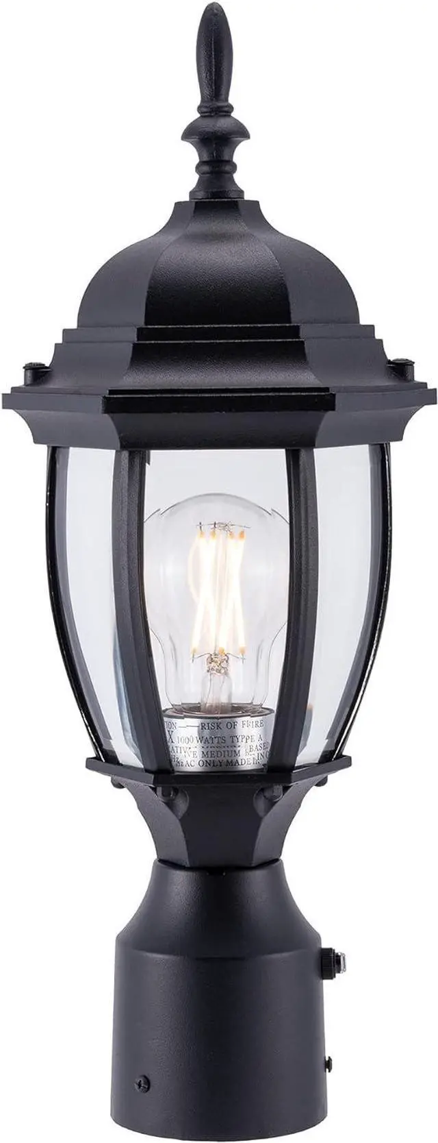 Main image of LIT-PaTH Dusk to Dawn Outdoor Post Lighting Fixture Pole Lantern, E26 Medium Base Max 60W, Aluminum Housing Plus Glass, Bulb Not Included (Black, 1-Pack)