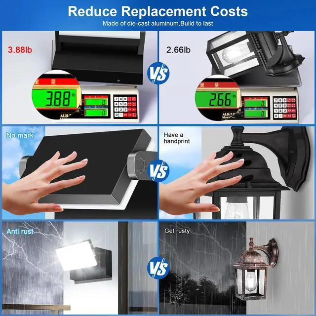 Alt view image 4 of 6 - ledmo Outdoor LED Flood Lights - 60W Black 360 Adjustable Head Exterior Lighting Fixture 5000K Waterproof Wall Mount Yard Lights Switch Control Wall Lights for House,Patio,Barn,Shop,Garage 6 Pack