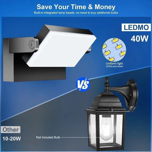 Alt view image 6 of 6 - ledmo Outdoor LED Flood Lights - 60W Black 360 Adjustable Head Exterior Lighting Fixture 5000K Waterproof Wall Mount Yard Lights Switch Control Wall Lights for House,Patio,Barn,Shop,Garage 6 Pack