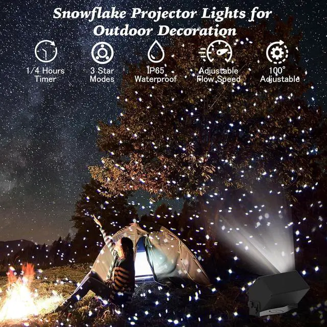 Alt view image 2 of 6 - Outdoor Star Lights Projector, AIRIVO White Laser Fairy Lights Projector, Christmas Snowflake Projector 3 Lighting Modes Garden Light with Remote Control for Home, Patio,Landscape