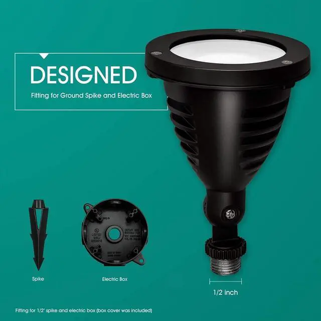 Alt view image 4 of 6 - 1100LM Landscape Lights,12W 120V Day Light LED Waterproof Outdoor Spotlight, Landscape Lighting, Flood Light for Tree Lawn Wall Flag Garden Yard, ETL Listed