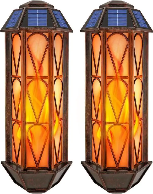 Main image of Solar Flame Wall Sconce Lights Outdoor, 74 LED Flickering Flame Sconces, Solar Powered Auto On/Off, Waterproof Wall Lanterns for House Garage Doorway Garden Porch Patio Yard Decoration (2 Pack)