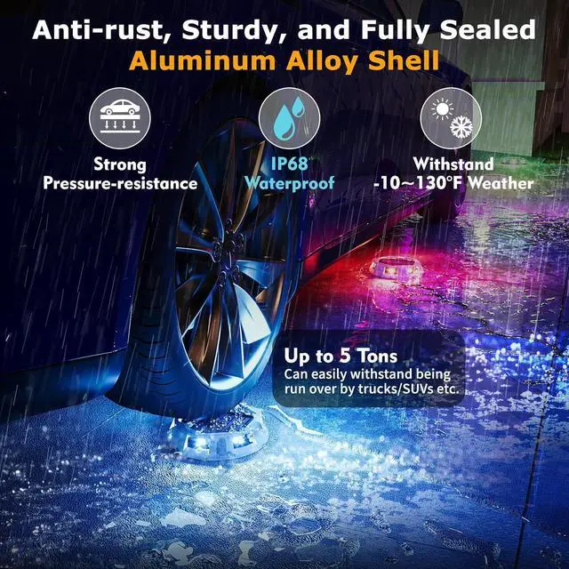 Alt view image 2 of 7 - 12Pack Aluminum Alloy Solar Driveway Lights, IP68 Solar Deck Light Marine Dock Lights Outdoor Waterproof, Multi-color LED Driveway Markers for Walkway, Path Decor [12Modes - Strobe/RGB/Fix-color]