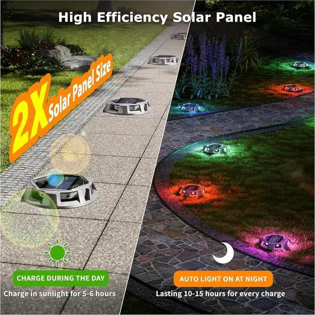 Alt view image 4 of 7 - 12Pack Aluminum Alloy Solar Driveway Lights, IP68 Solar Deck Light Marine Dock Lights Outdoor Waterproof, Multi-color LED Driveway Markers for Walkway, Path Decor [12Modes - Strobe/RGB/Fix-color]