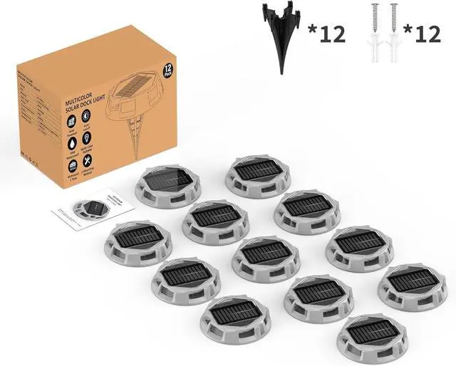 Alt view image 7 of 7 - 12Pack Aluminum Alloy Solar Driveway Lights, IP68 Solar Deck Light Marine Dock Lights Outdoor Waterproof, Multi-color LED Driveway Markers for Walkway, Path Decor [12Modes - Strobe/RGB/Fix-color]