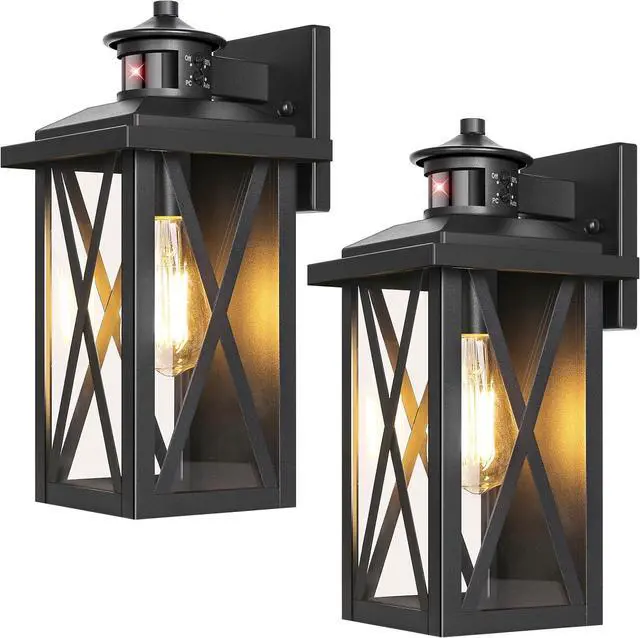 Main image of 2-Pack Motion Sensor Outdoor Wall Lights, Upgraded Dusk to Dawn Outdoor Lighting Waterproof, Black Modern Outside Wall Mount Light Fixtures, Anti-Rust Exterior Light for House Porch Entryway Garage