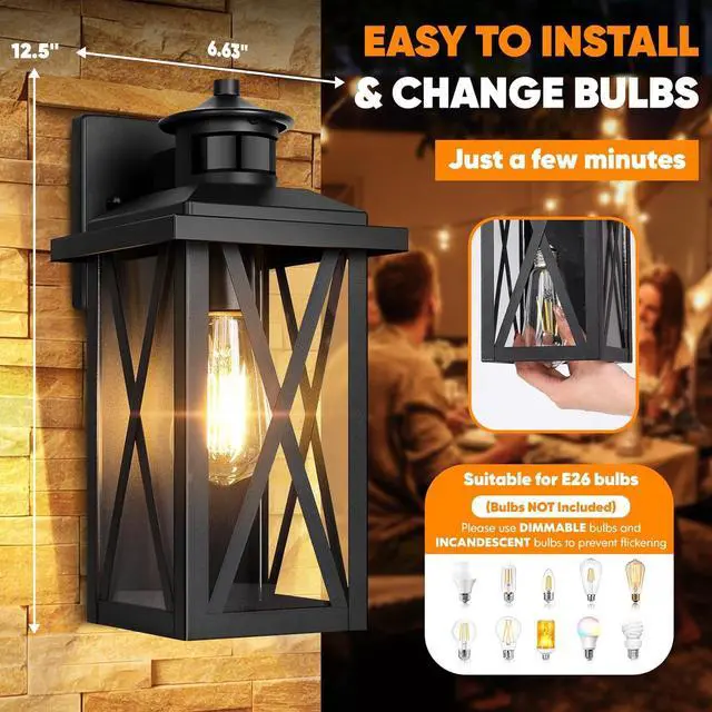 Alt view image 2 of 7 - 2-Pack Motion Sensor Outdoor Wall Lights, Upgraded Dusk to Dawn Outdoor Lighting Waterproof, Black Modern Outside Wall Mount Light Fixtures, Anti-Rust Exterior Light for House Porch Entryway Garage