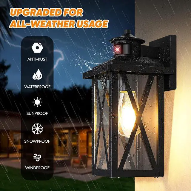 Alt view image 3 of 7 - 2-Pack Motion Sensor Outdoor Wall Lights, Upgraded Dusk to Dawn Outdoor Lighting Waterproof, Black Modern Outside Wall Mount Light Fixtures, Anti-Rust Exterior Light for House Porch Entryway Garage