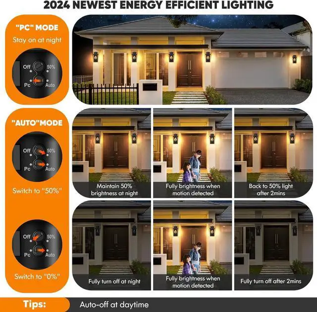 Alt view image 4 of 7 - 2-Pack Motion Sensor Outdoor Wall Lights, Upgraded Dusk to Dawn Outdoor Lighting Waterproof, Black Modern Outside Wall Mount Light Fixtures, Anti-Rust Exterior Light for House Porch Entryway Garage