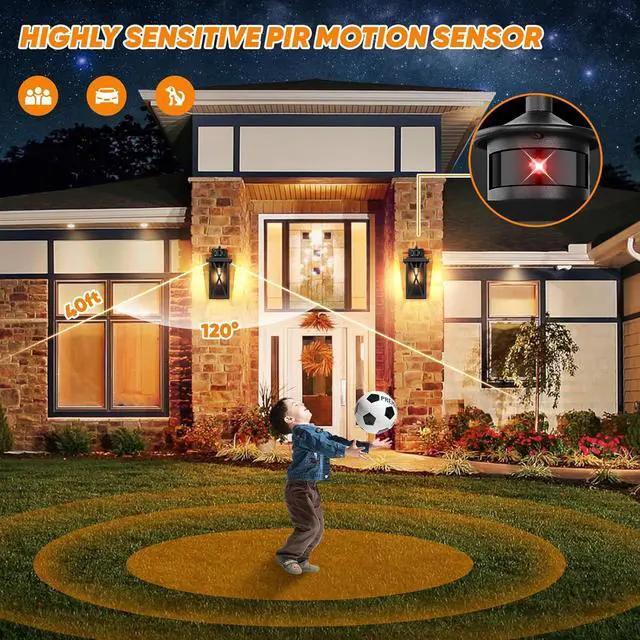 Alt view image 5 of 7 - 2-Pack Motion Sensor Outdoor Wall Lights, Upgraded Dusk to Dawn Outdoor Lighting Waterproof, Black Modern Outside Wall Mount Light Fixtures, Anti-Rust Exterior Light for House Porch Entryway Garage