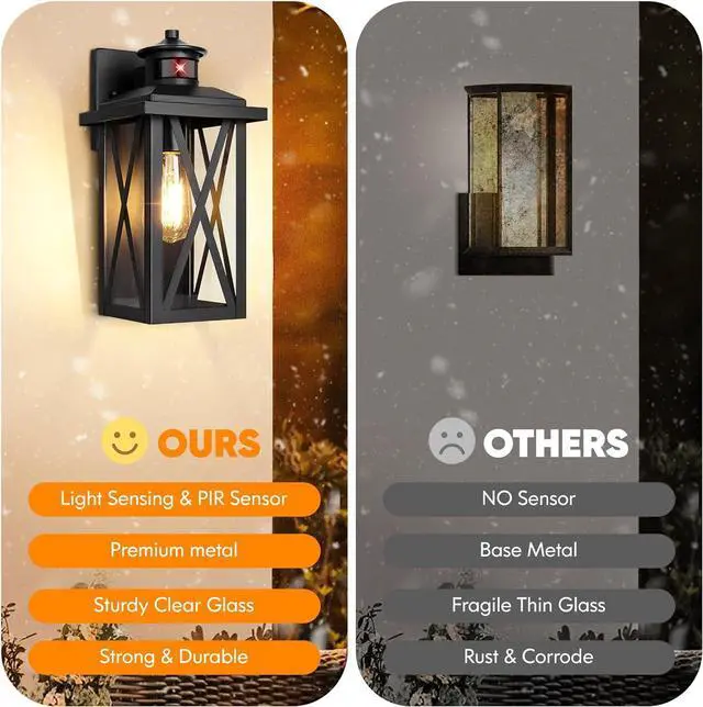 Alt view image 6 of 7 - 2-Pack Motion Sensor Outdoor Wall Lights, Upgraded Dusk to Dawn Outdoor Lighting Waterproof, Black Modern Outside Wall Mount Light Fixtures, Anti-Rust Exterior Light for House Porch Entryway Garage