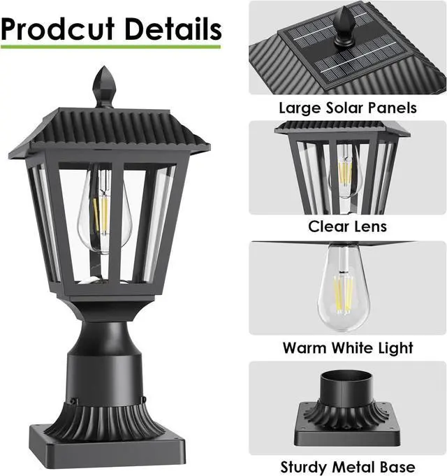 Alt view image 3 of 7 - Solar Lamp Post Light Outdoor - 3000K Warm White, IP45 Waterproof Post Solar Lights for Garden Yard Landscape, Outside Decorative Lamp(2PK)