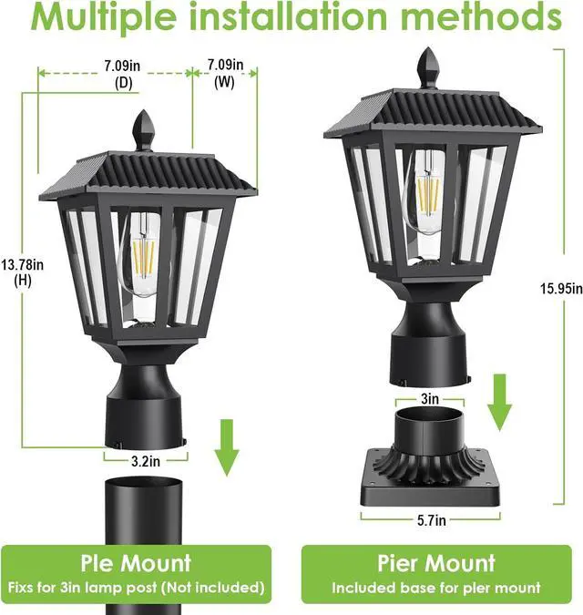 Alt view image 4 of 7 - Solar Lamp Post Light Outdoor - 3000K Warm White, IP45 Waterproof Post Solar Lights for Garden Yard Landscape, Outside Decorative Lamp(2PK)