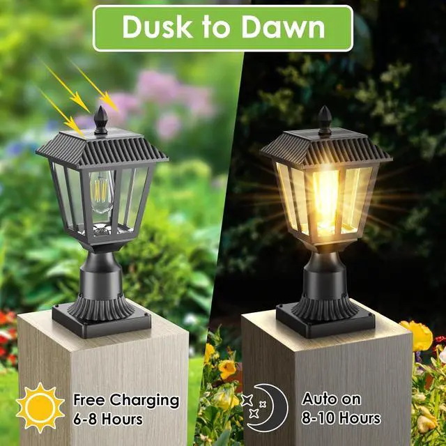 Alt view image 5 of 7 - Solar Lamp Post Light Outdoor - 3000K Warm White, IP45 Waterproof Post Solar Lights for Garden Yard Landscape, Outside Decorative Lamp(2PK)