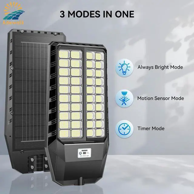 Alt view image 4 of 7 - 9000W Pro Large Solar Street Lights Outdoor with Thickened Shell, Commercial Grade Street Light Dusk to Dawn, Solar Lights Outdoor with Motion Sensor and Remote Control for Yard, Patio, 2 Pack