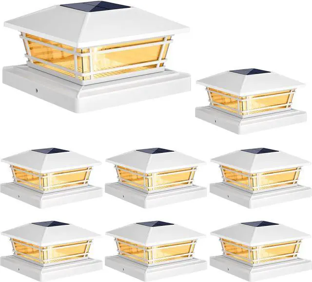 Main image of Solar Post Cap Lights Outdoor 8Pack [LED Bulb, 2 Brightness Setting] Fence Post Solar Lights Waterproof for 4x4 5x5 or 5.5x5.5 Wood Posts, Warm Bright Bulb Lighting for Garden Deck Yard White