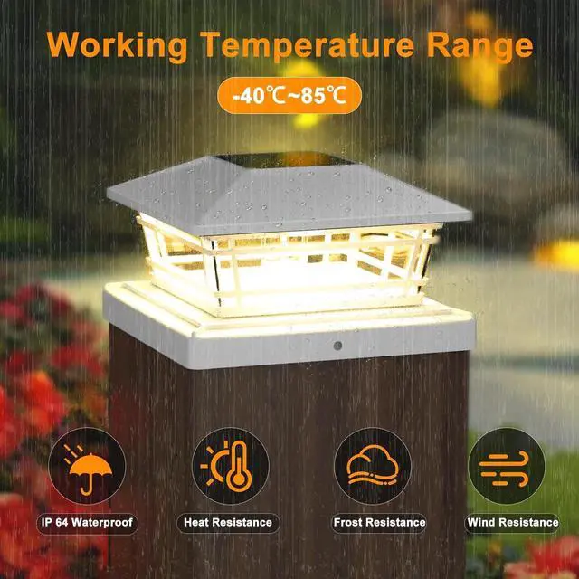 Alt view image 5 of 6 - Solar Post Cap Lights Outdoor 8Pack [LED Bulb, 2 Brightness Setting] Fence Post Solar Lights Waterproof for 4x4 5x5 or 5.5x5.5 Wood Posts, Warm Bright Bulb Lighting for Garden Deck Yard White
