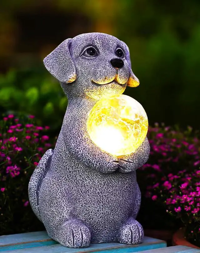 Main image of Solar Dog Garden Statues - 8.4 "Dog Decor with Gazing Ball Solar LED Lights, Unique Gifts for Mom Grandma Birthdays, Outdoor Decor for Outside Lawn Porch Patio (Gray)